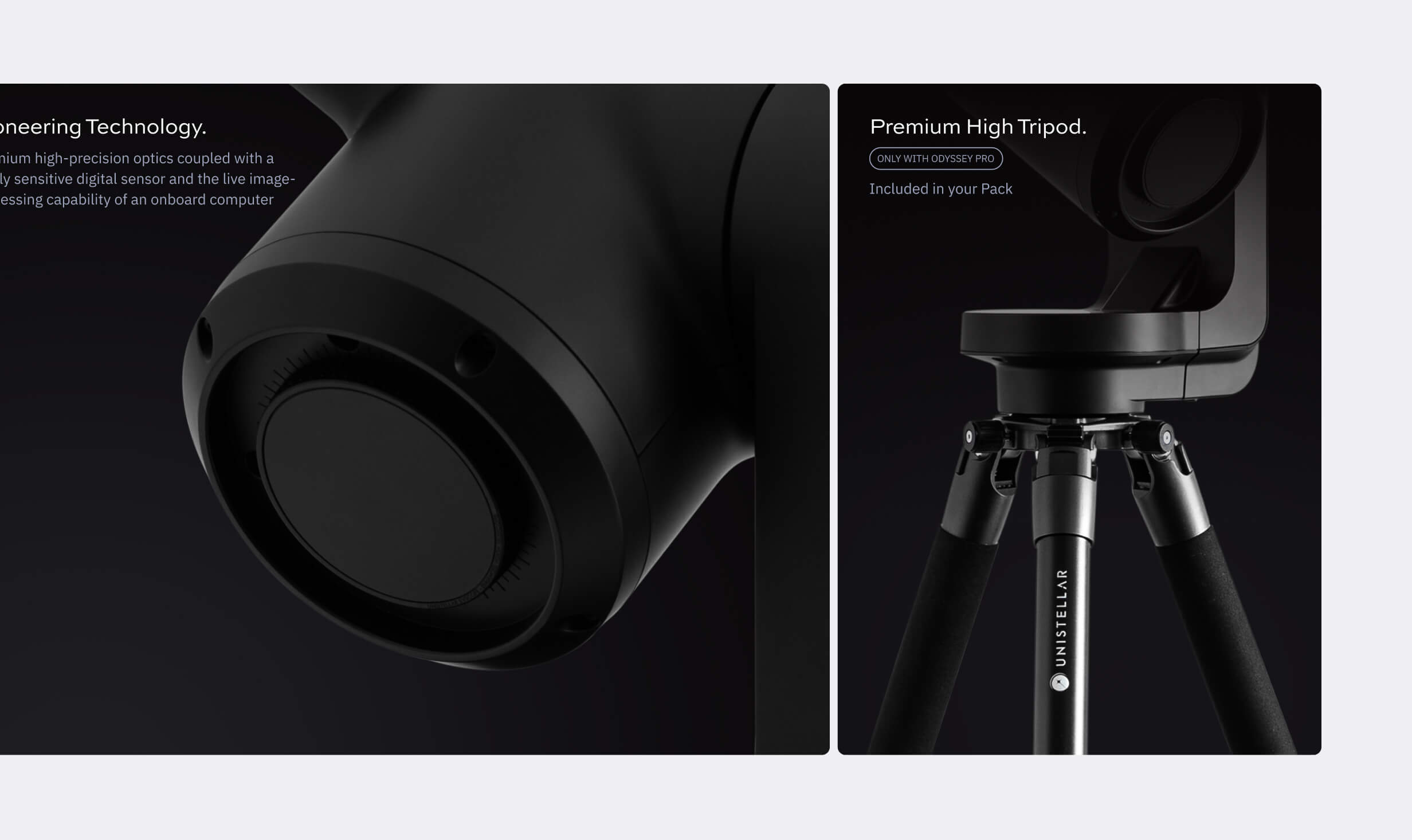 Unistellar - Packshots et descriptions des fonctionnalités produit